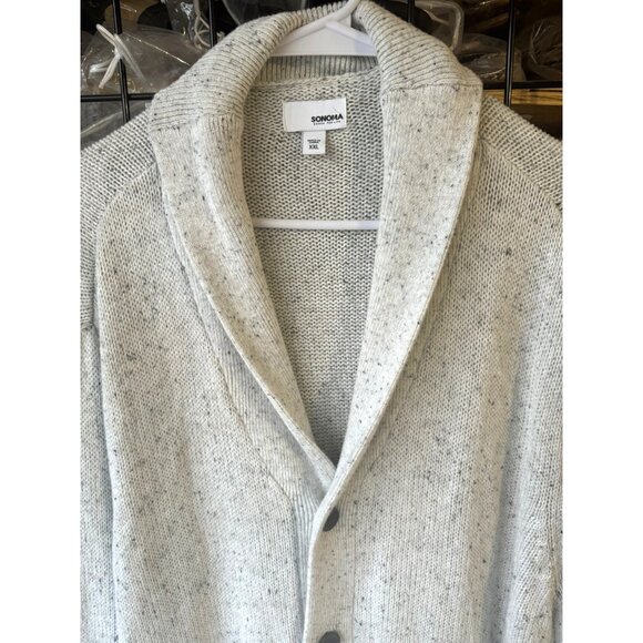 Shawl Collared Heavy Knit Cardigan Button-Down Cream Grey Mens Sweater XXL Sonom - Picture 2 of 9